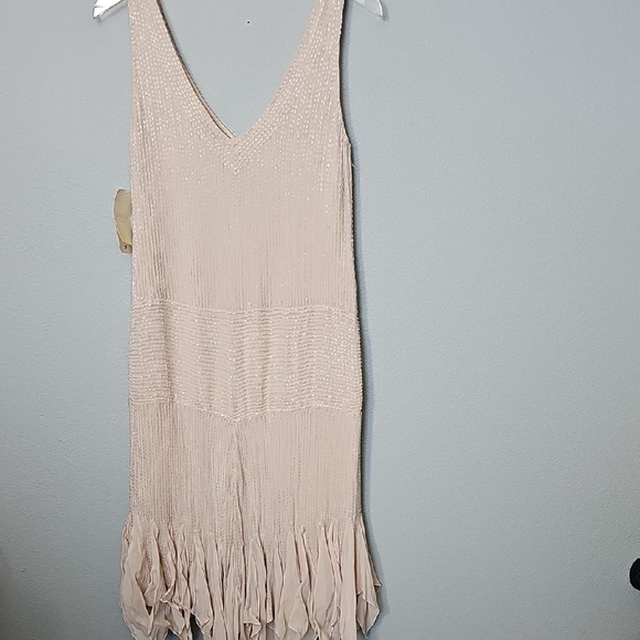 Gryphon Nude Flutter Fancy Hand Beaded Fairy Sleeveless Midi Dress NWT XS - Picture 12 of 16